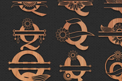 Σετ των 2 Intra απο ξύλο plywood 3mm-4mm πάχος – Κοπή λέιζερ μονόγραμμα γραμμάτων Q Δίασταση  20x20 cm INTRAFABR-56032603