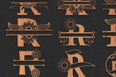 Σετ των 2 Intra απο ξύλο plywood 3mm-4mm πάχος – Κοπή λέιζερ μονόγραμμα γραμμάτων R Δίασταση  20x20 cm INTRAFABR-56032612