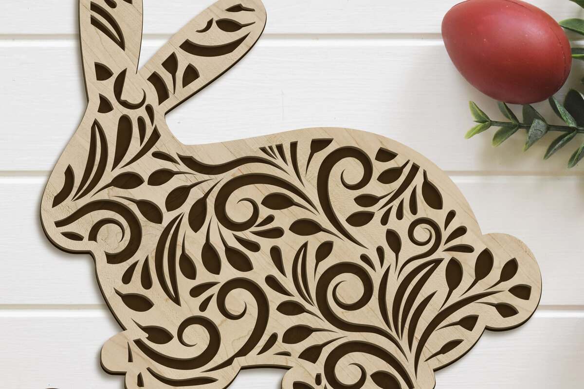 Σετ των 2 Intra απο ξύλο plywood 3mm-4mm πάχος – Κουνέλι Πασχαλινό πρότυπο με στρώσεις, ξύλινη κοπή Δίασταση  20x20 cm INTRAFABR-89751004