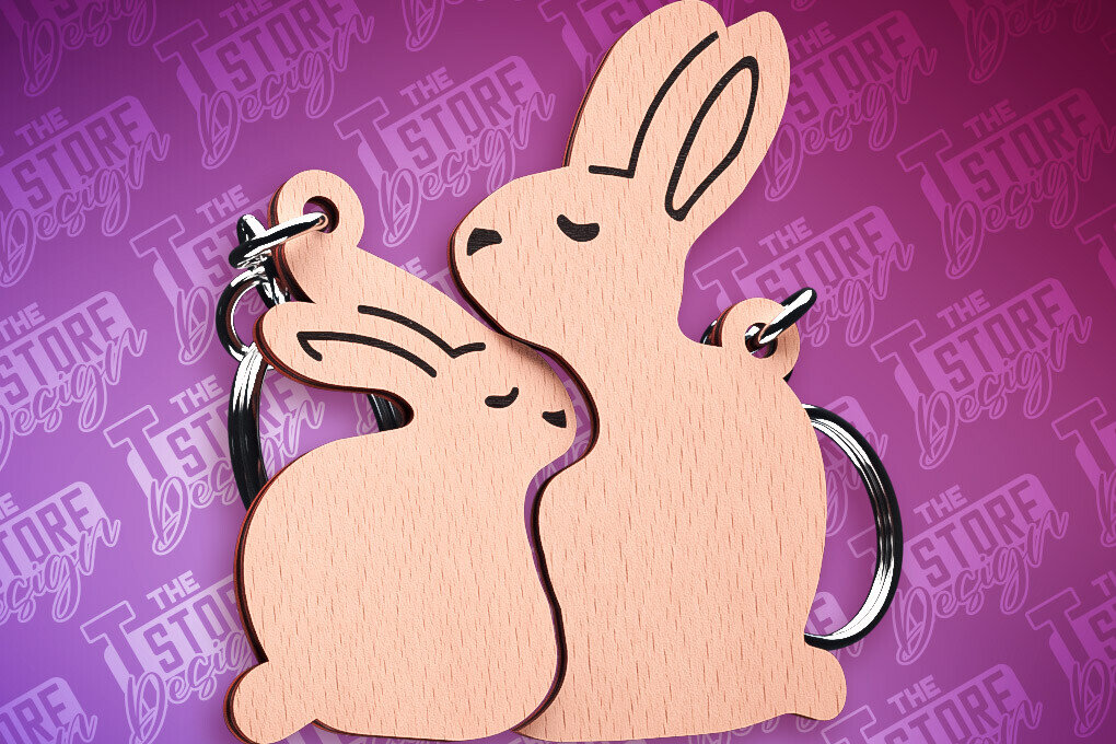 Σετ των 3 Intra απο ξύλο plywood 3mm-4mm πάχος – Μπρελόκ παζλ Rabbit Family | Αρχείο CNC Δίασταση  5x5 cm INTRAFABR-87306419