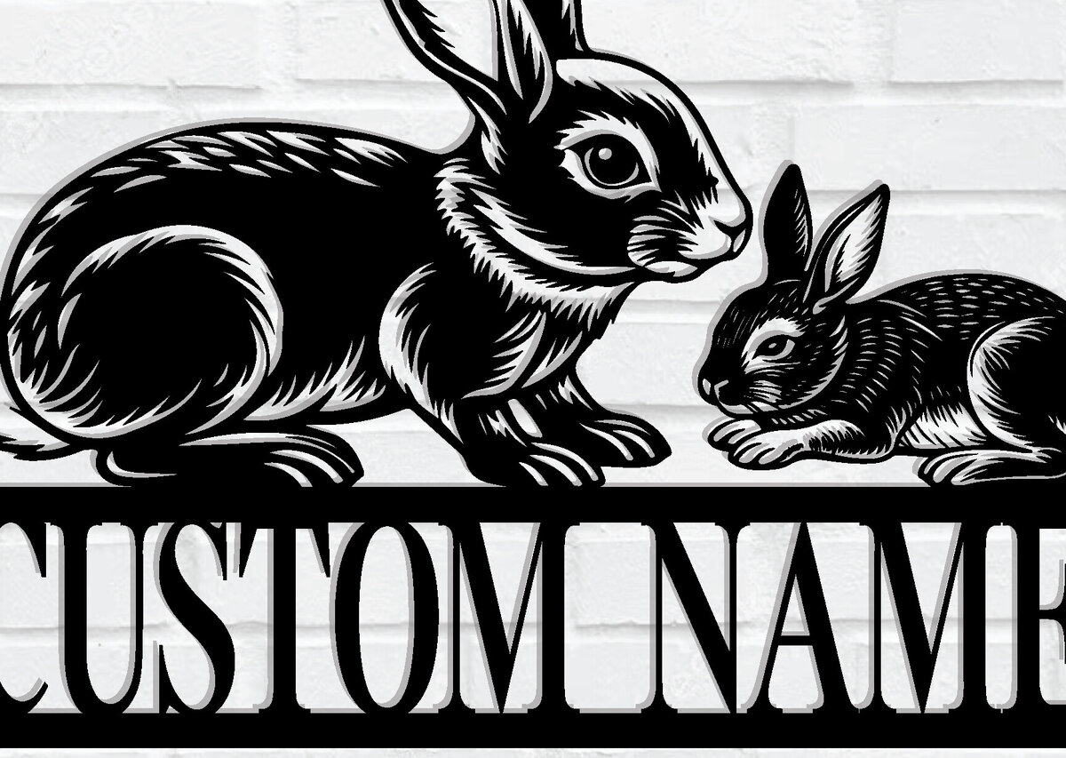 Σετ των 2 Intra απο ξύλο plywood 3mm-4mm πάχος – Μεταλλικό σημάδι όνομα κουνελιού Δίασταση  20x20 cm INTRAFABR-114316451