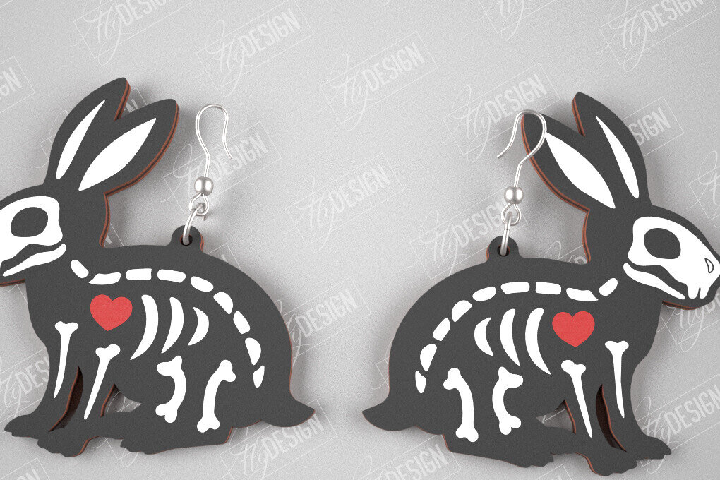 Σετ των 3 Intra απο ξύλο plywood 3mm-4mm πάχος – Σκουλαρίκια με σκελετό κουνελιού | Κοσμήματα | CNC Δίασταση  5x5 cm INTRAFABR-105271552