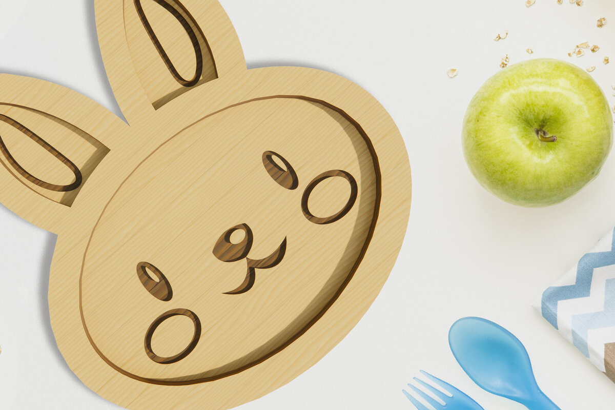 Σετ των 2 Intra απο ξύλο plywood 3mm-4mm πάχος – Κουνέλι. Παιδικό πιάτο κοπής με λέιζερ Δίασταση  20x20 cm INTRAFABR-78787011