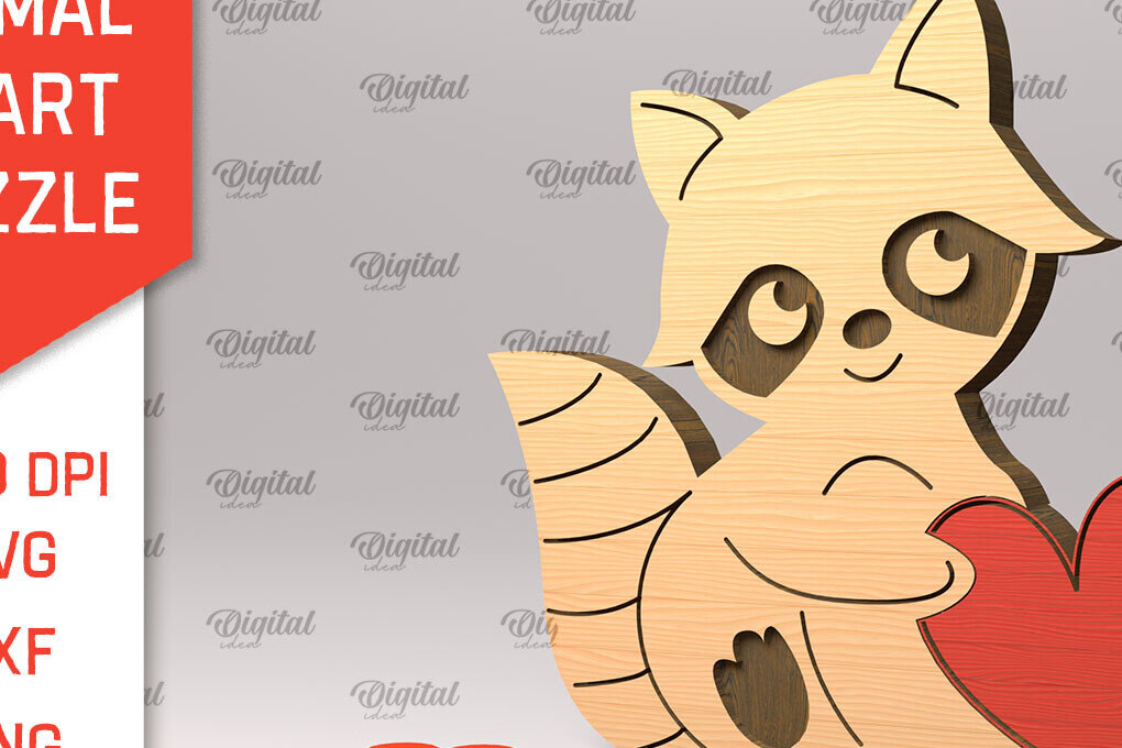 Σετ των 2 Intra απο ξύλο plywood 3mm-4mm πάχος – Raccon Ξύλινο παζλ Δίασταση  20x20 cm INTRAFABR-97715118