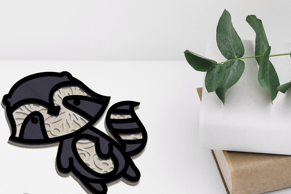 Intra απο ξύλο plywood 3mm-4mm πάχος – Διακοσμητικό πρότυπο κοπής λέιζερ ρακούν Δίασταση  40x30 cm INTRAFABR-91780824