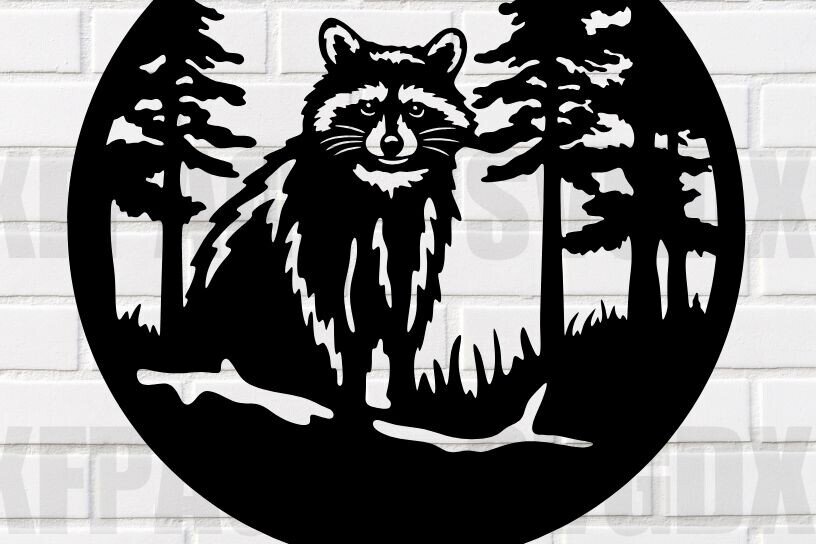 Σετ των 2 Intra απο ξύλο plywood 3mm-4mm πάχος – Αρχείο κοπής λέιζερ Raccoon in Wilderness Δίασταση  20x20 cm INTRAFABR-115222676