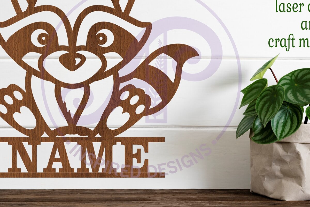 Σετ των 2 Intra απο ξύλο plywood 3mm-4mm πάχος – Πρότυπο κοπής λέιζερ Name Raccoon Δίασταση  20x20 cm INTRAFABR-82508379