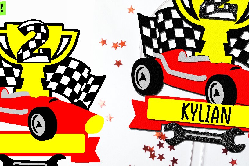 Σετ των 2 Intra απο ξύλο plywood 3mm-4mm πάχος – Race Car Cake Topper 3D Δίασταση  20x20 cm INTRAFABR-106010541