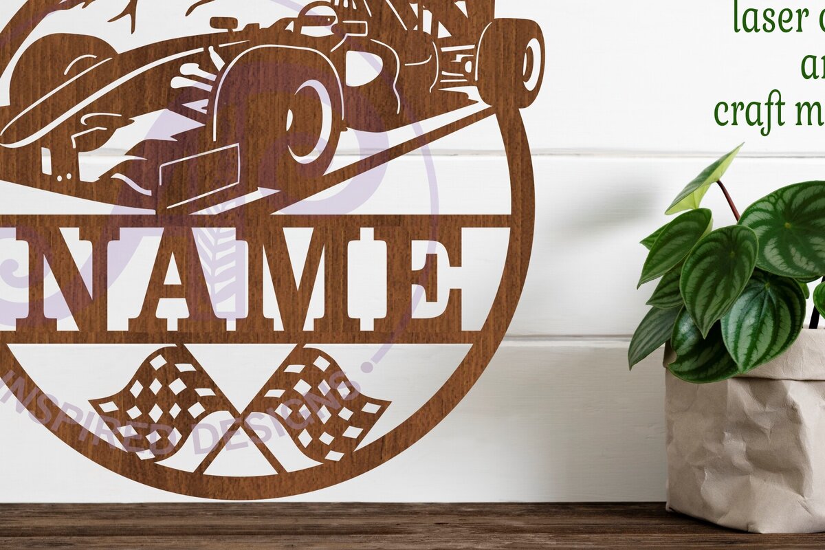 Σετ των 2 Intra απο ξύλο plywood 3mm-4mm πάχος – Σήμα ονόματος Race Cars Δίασταση  20x20 cm INTRAFABR-79046492