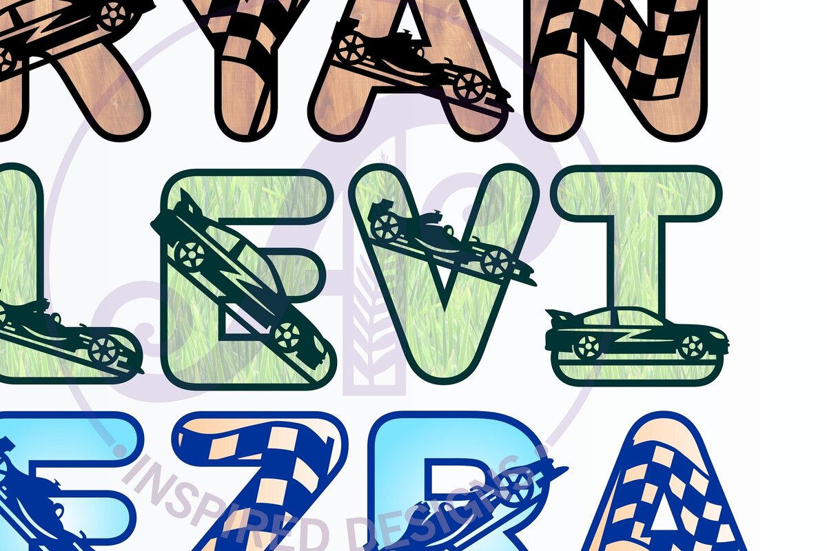 Σετ των 2 Intra απο ξύλο plywood 3mm-4mm πάχος – Πακέτο αλφαβήτου Racing Car Letters 78SVG Δίασταση  20x20 cm INTRAFABR-67960790