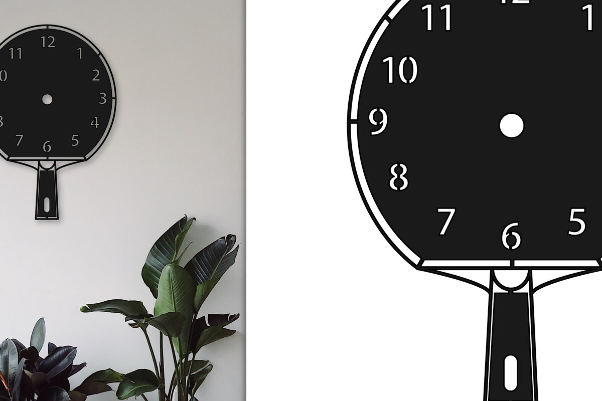 Intra απο ξύλο plywood 3mm-4mm πάχος – Ρολόι τοίχου ρακέτας, Αρχείο κοπής με λέιζερ Δίασταση  40x30 cm INTRAFABR-79312557