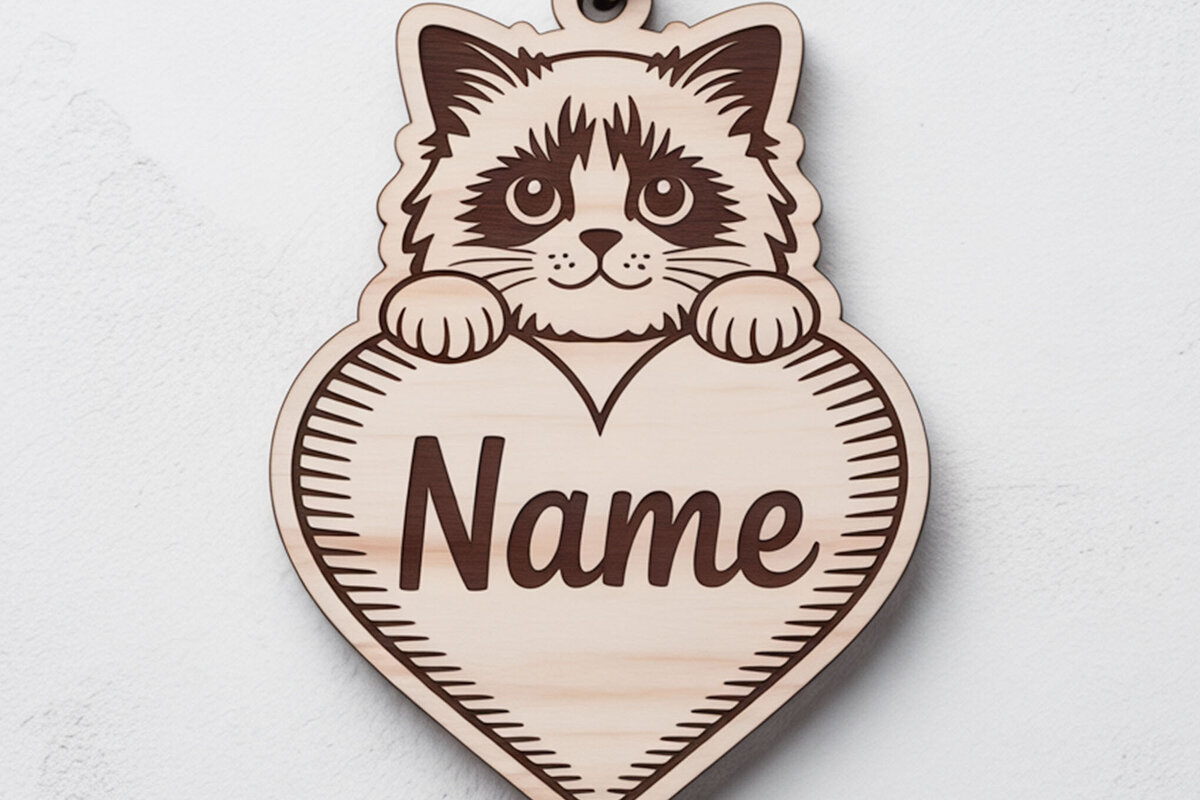 Σετ των 3 Intra απο ξύλο plywood 3mm-4mm πάχος – Εξατομικευμένο μπρελόκ Ragdoll Cat Δίασταση  5x5 cm INTRAFABR-122315247