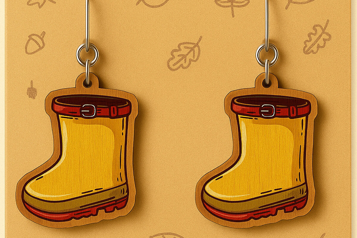 Σετ των 3 Intra απο ξύλο plywood 3mm-4mm πάχος – Σκουλαρίκια Rain Boots Fall Δίασταση  5x5 cm INTRAFABR-125232142