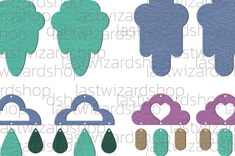 Σετ των 2 Intra απο ξύλο plywood 3mm-4mm πάχος – Rain Cloud Earrings, Faux Leather Δίασταση  5x5 cm INTRAFABR-25882907