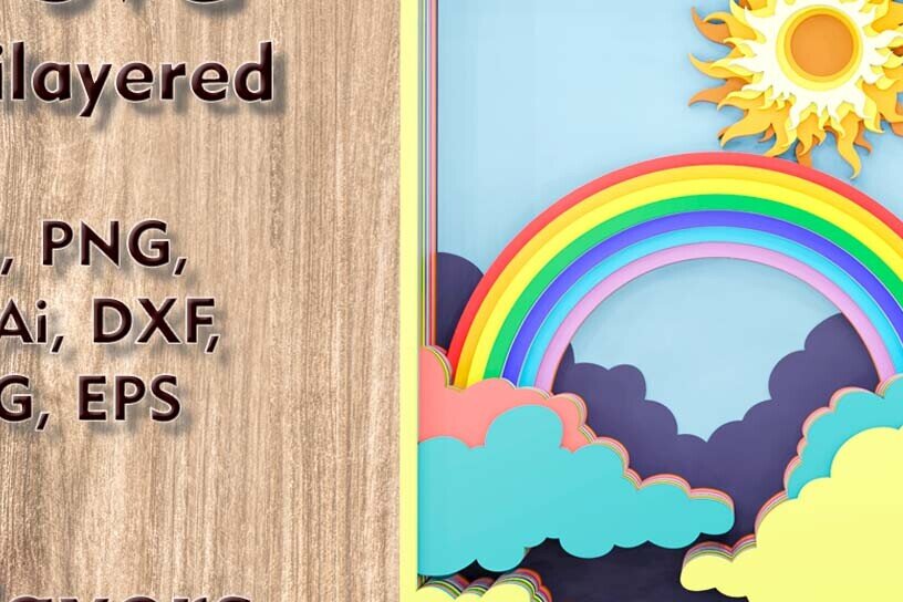 Σετ των 2 Intra απο ξύλο plywood 3mm-4mm πάχος – Αρχείο κοπής λέιζερ πολλαπλών επιπέδων Rainbow 3D Δίασταση  20x20 cm INTRAFABR-109449698