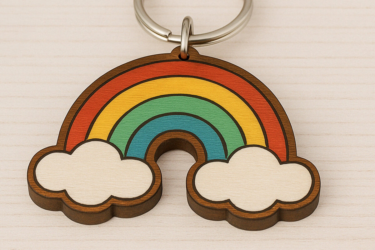 Σετ των 3 Intra απο ξύλο plywood 3mm-4mm πάχος – Rainbow and Clouds Keychain Δίασταση  5x5 cm INTRAFABR-121334518