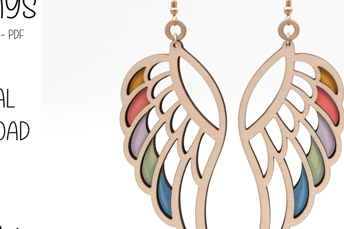 Σετ των 3 Intra απο ξύλο plywood 3mm-4mm πάχος – Σκουλαρίκια Rainbow Angel Wings Δίασταση  5x5 cm INTRAFABR-123009268