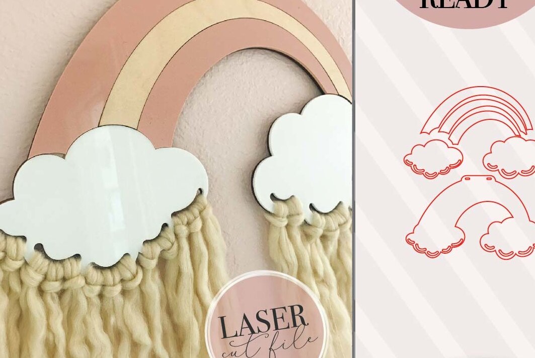 Σετ των 2 Intra απο ξύλο plywood 3mm-4mm πάχος – Rainbow Clouds Macrame Δίασταση  20x20 cm INTRAFABR-75007539