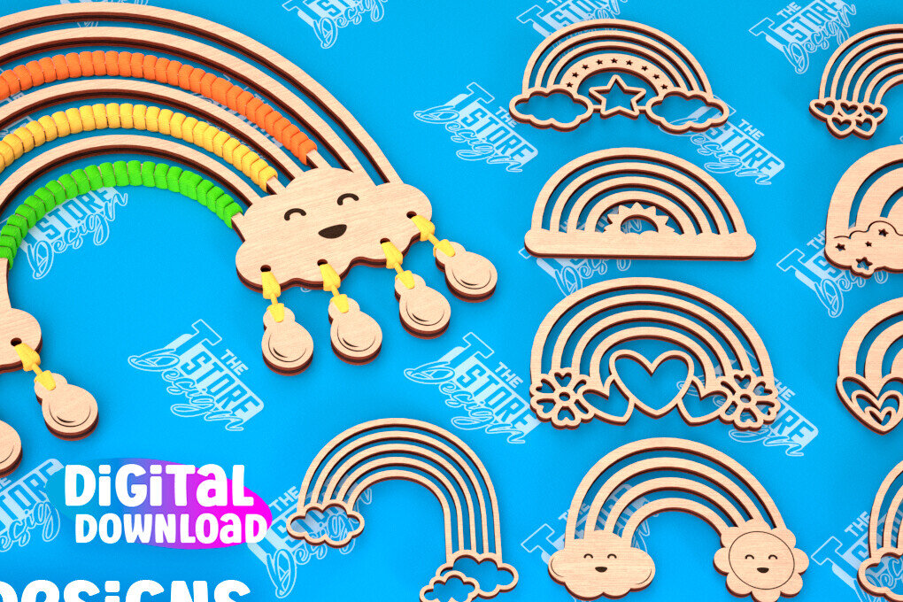 Σετ των 2 Intra απο ξύλο plywood 3mm-4mm πάχος – Rainbow Craft Kit Bundle | Μακραμέ | CNC Δίασταση  20x20 cm INTRAFABR-103049785