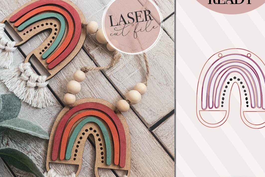 Σετ των 2 Intra απο ξύλο plywood 3mm-4mm πάχος – Rainbow Garland Δίασταση  20x20 cm INTRAFABR-72644856