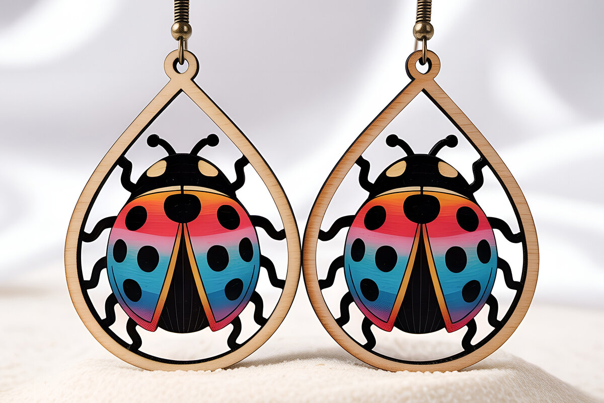 Σετ των 3 Intra απο ξύλο plywood 3mm-4mm πάχος – Σκουλαρίκια Rainbow Ladybug Δίασταση  5x5 cm INTRAFABR-121542403