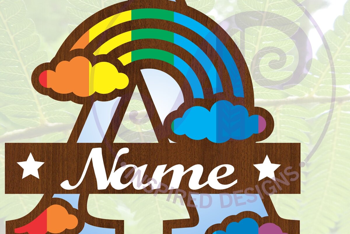 Σετ των 2 Intra απο ξύλο plywood 3mm-4mm πάχος – Rainbow Monogram Letter σε ένα αρχείο Δίασταση  20x20 cm INTRAFABR-70085559