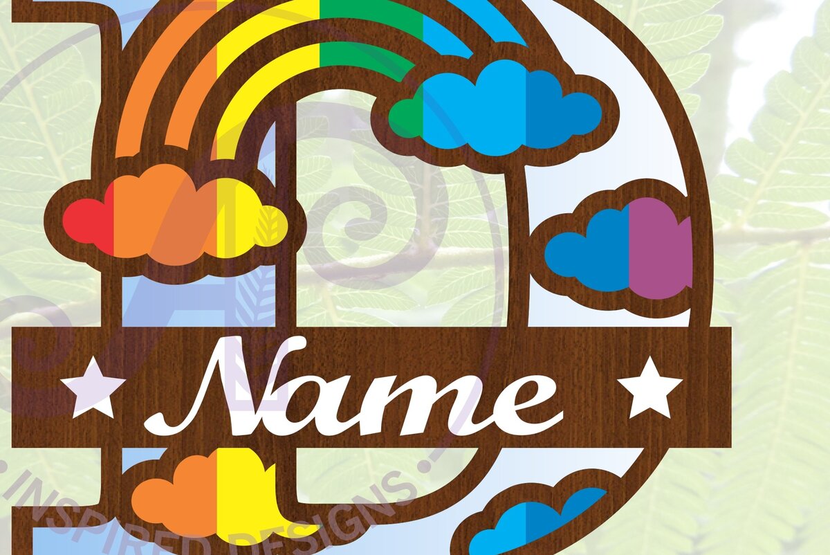 Σετ των 2 Intra απο ξύλο plywood 3mm-4mm πάχος – Rainbow Monogram Letter D Αρχείο Δίασταση  20x20 cm INTRAFABR-70085611