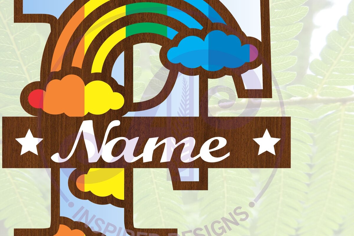 Σετ των 2 Intra απο ξύλο plywood 3mm-4mm πάχος – Αρχείο Rainbow Monogram Letter F Δίασταση  20x20 cm INTRAFABR-70085639