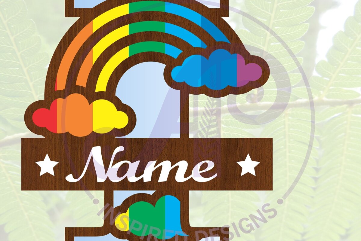 Σετ των 2 Intra απο ξύλο plywood 3mm-4mm πάχος – Rainbow Monogram Letter I Αρχείο Δίασταση  20x20 cm INTRAFABR-70085681