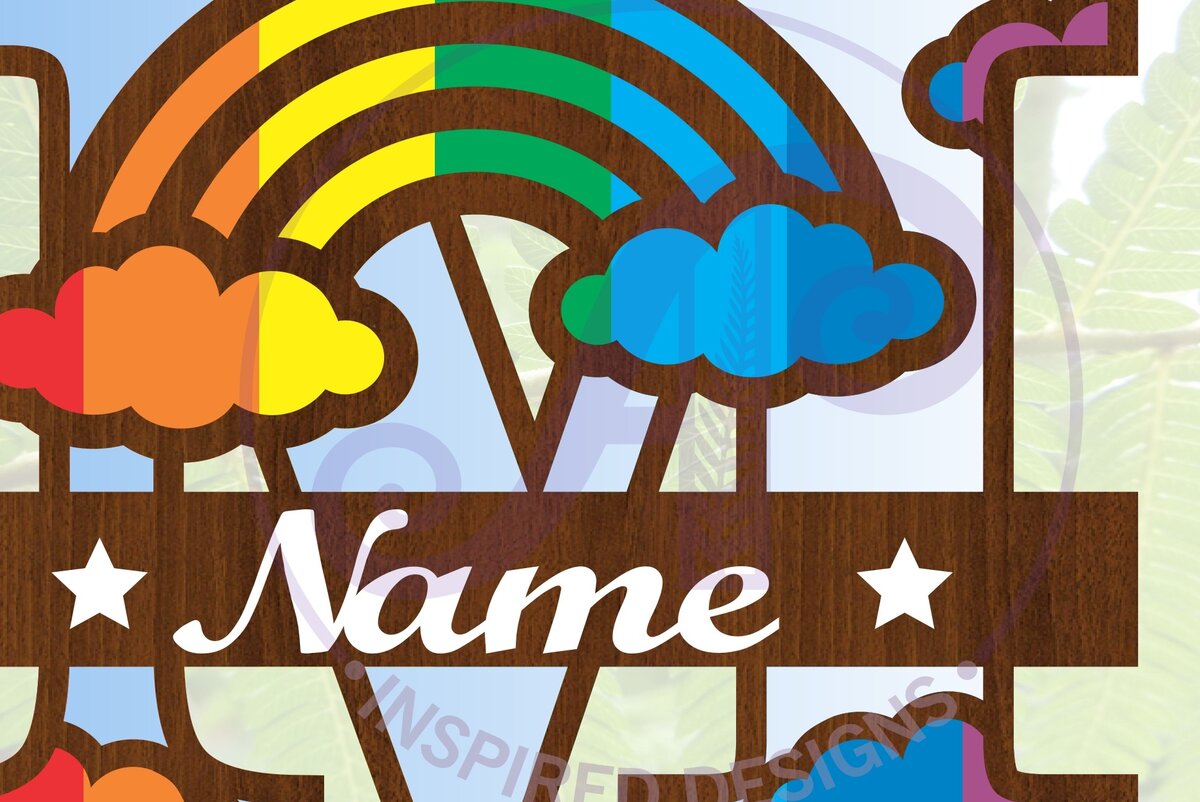 Σετ των 2 Intra απο ξύλο plywood 3mm-4mm πάχος – Rainbow Monogram Letter M Αρχείο Δίασταση  20x20 cm INTRAFABR-70085767