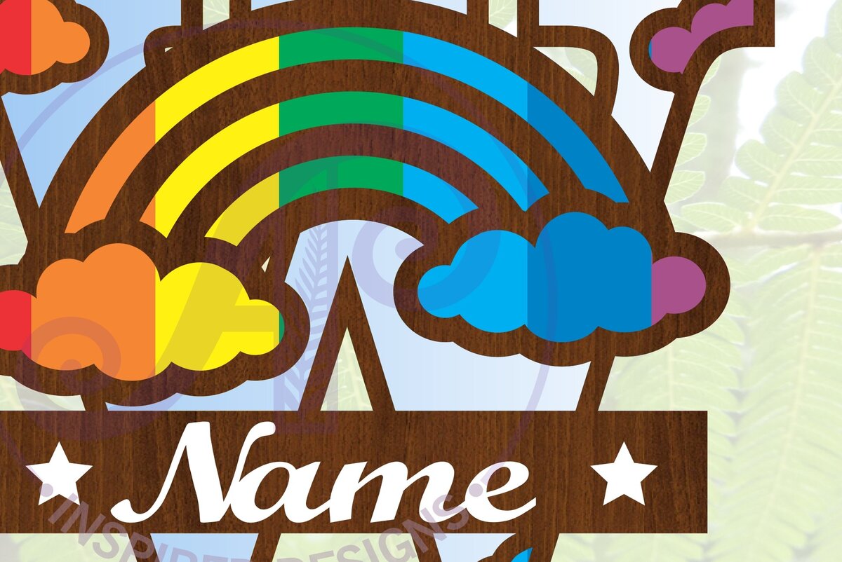 Σετ των 2 Intra απο ξύλο plywood 3mm-4mm πάχος – Rainbow Monogram Letter W Αρχείο Δίασταση  20x20 cm INTRAFABR-70085960