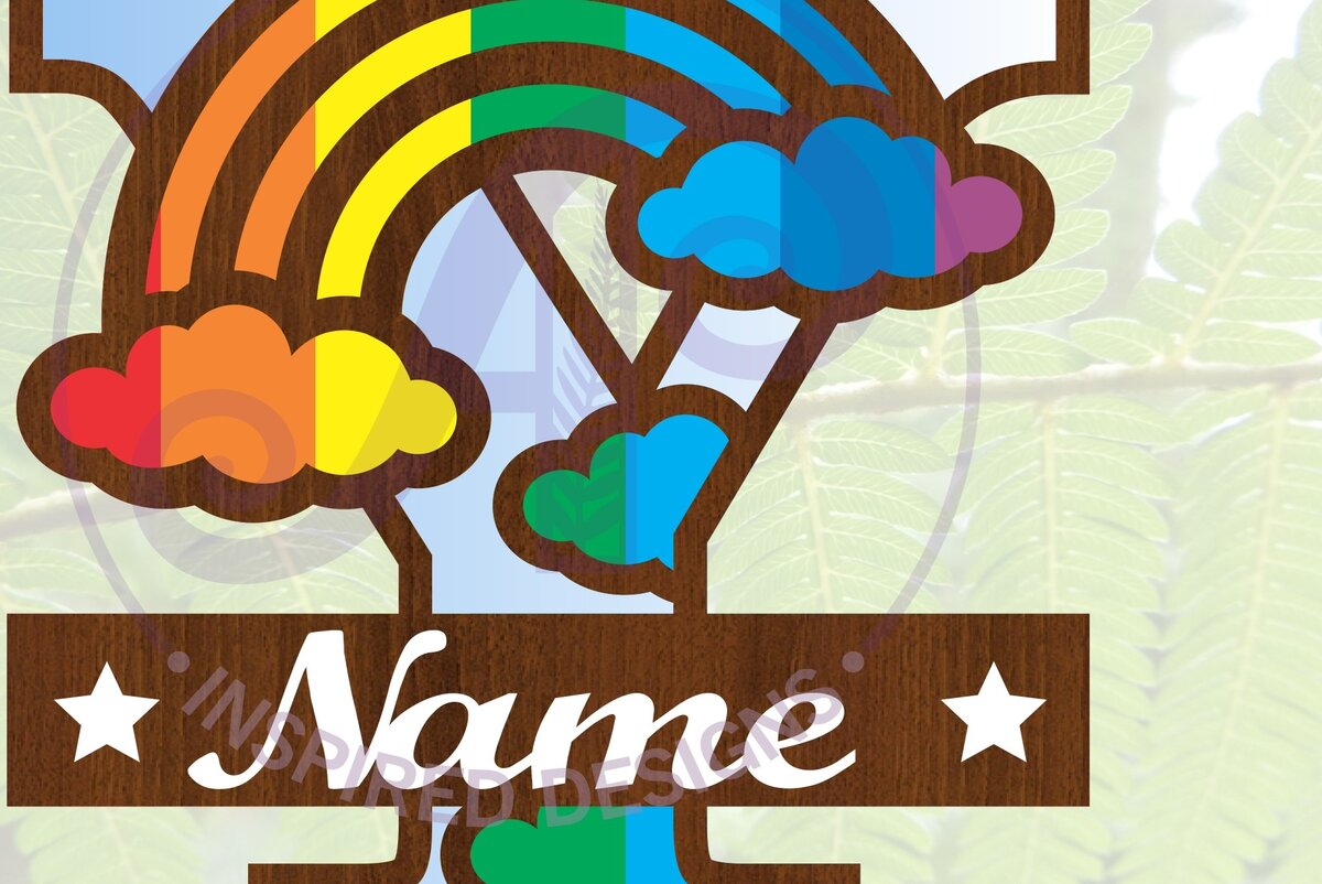 Σετ των 2 Intra απο ξύλο plywood 3mm-4mm πάχος – Αρχείο Rainbow Monogram Letter Y Δίασταση  20x20 cm INTRAFABR-70085984