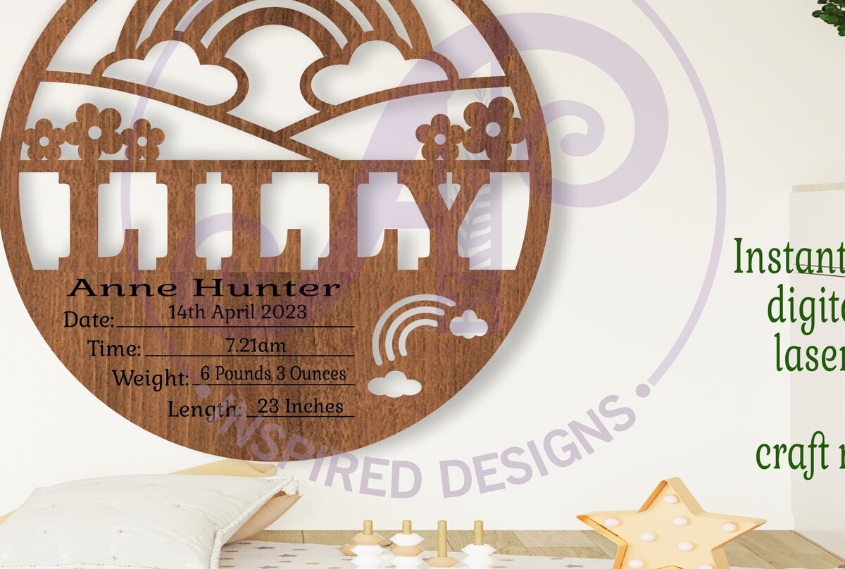 Σετ των 2 Intra απο ξύλο plywood 3mm-4mm πάχος – Στατιστικά νεογέννητου μωρού Rainbow, Πλακέτα γέννησης Δίασταση  20x20 cm INTRAFABR-104405117