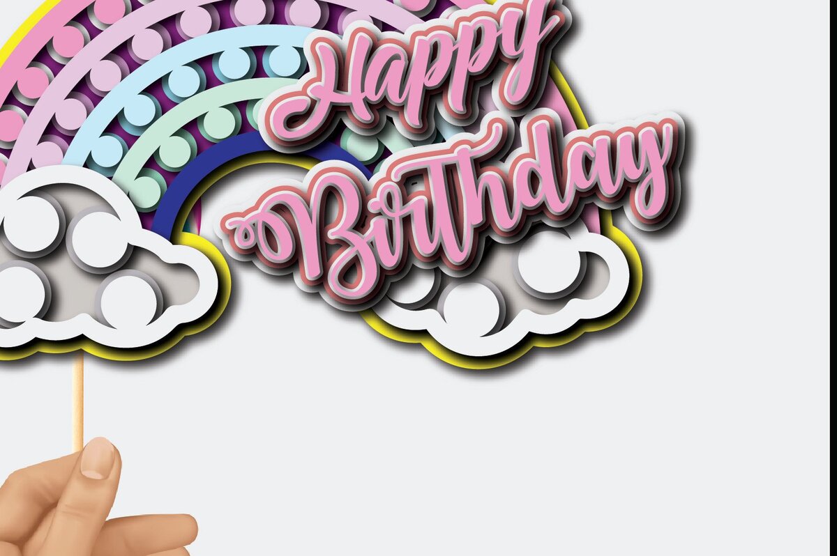 Σετ των 2 Intra απο ξύλο plywood 3mm-4mm πάχος – Rainbow Pop It Layered Cake Topper Δίασταση  20x20 cm INTRAFABR-36123486