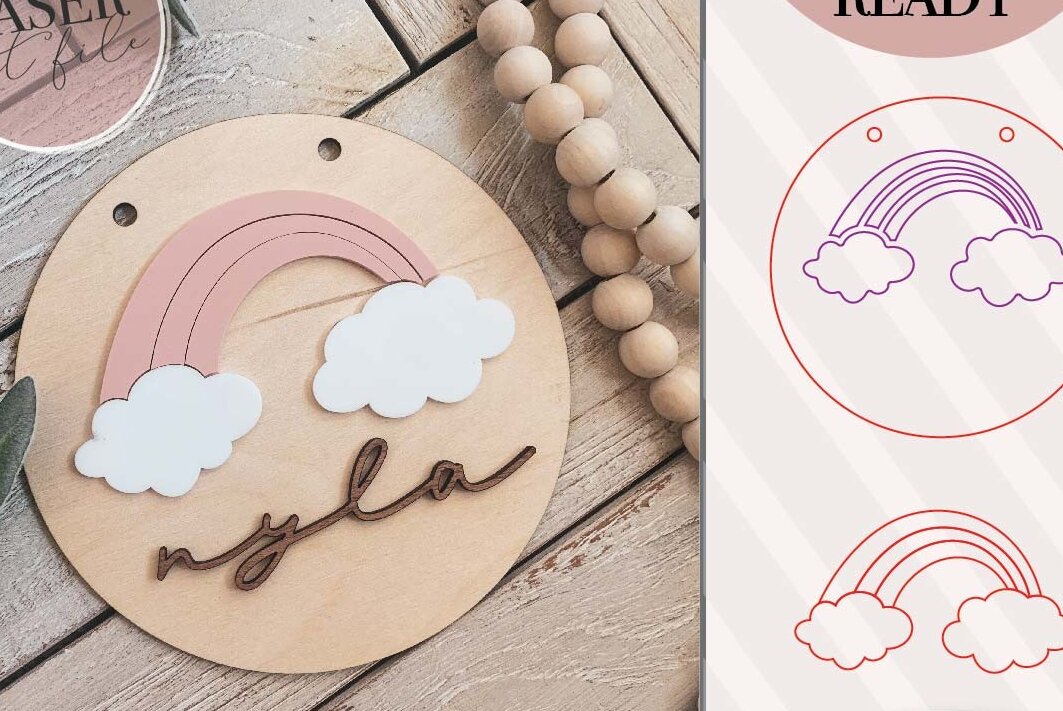 Σετ των 2 Intra απο ξύλο plywood 3mm-4mm πάχος – Στρογγυλό σημάδι Rainbow Δίασταση  20x20 cm INTRAFABR-75320333