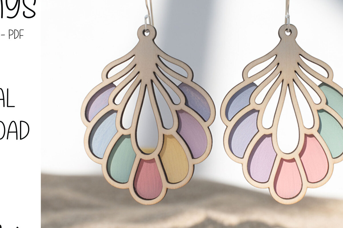 Σετ των 3 Intra απο ξύλο plywood 3mm-4mm πάχος – Σκουλαρίκια Rainbow Shell Δίασταση  5x5 cm INTRAFABR-122379802