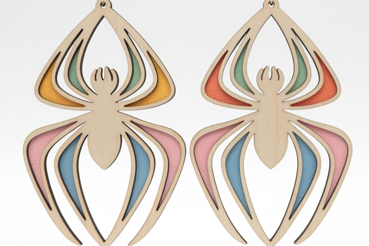 Σετ των 3 Intra απο ξύλο plywood 3mm-4mm πάχος – Rainbow Spider Earrings Δίασταση  5x5 cm INTRAFABR-122357032