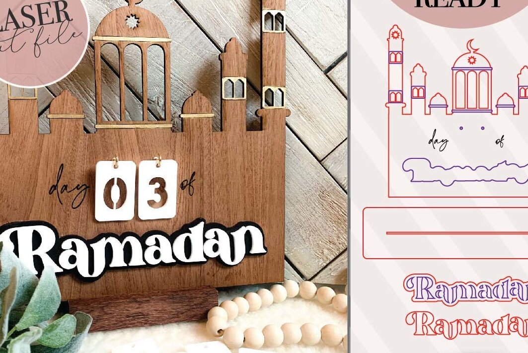 Σετ των 2 Intra απο ξύλο plywood 3mm-4mm πάχος – Ημερολόγιο Ραμαζάνι Δίασταση  20x20 cm INTRAFABR-73205012