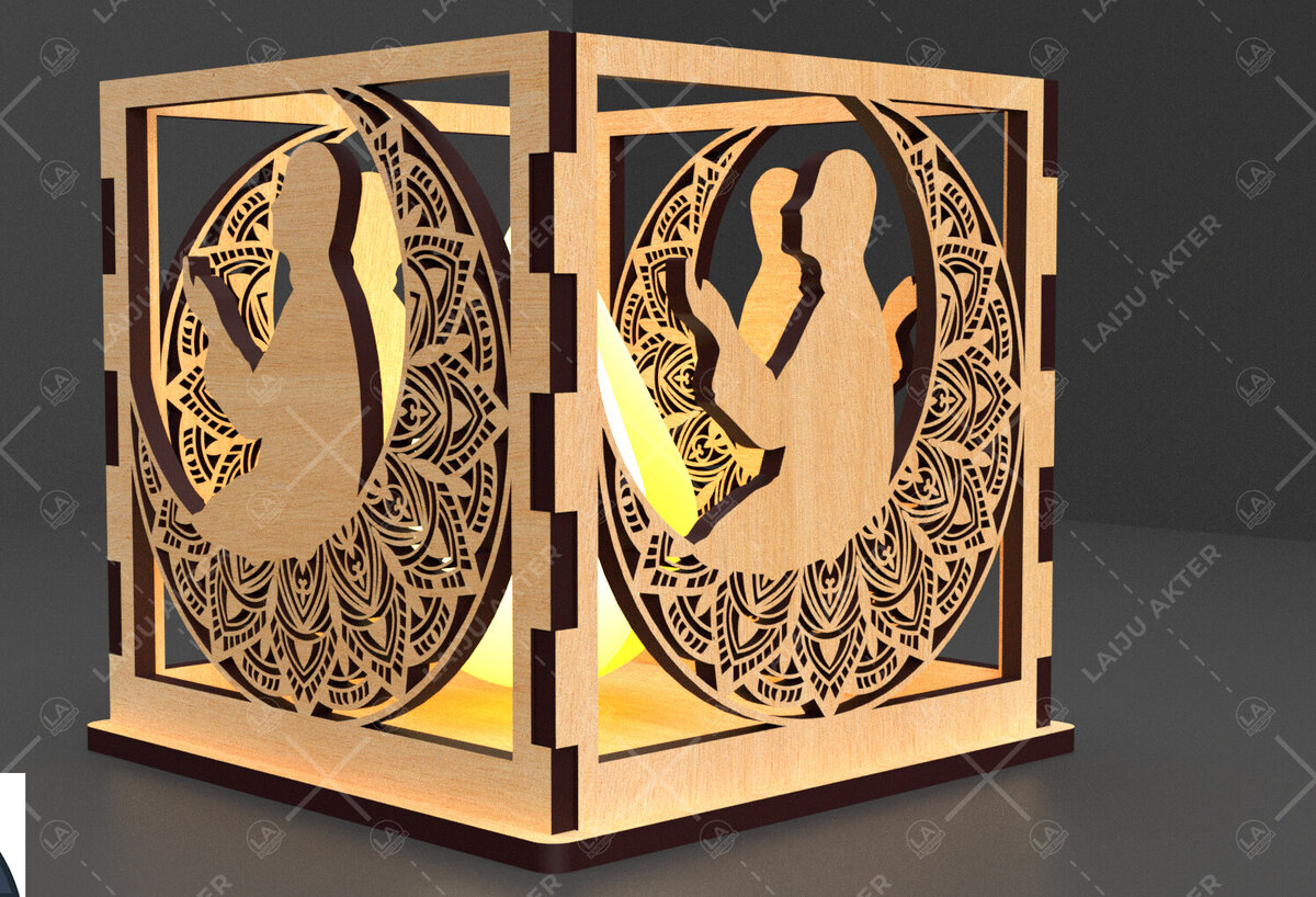 Σετ των 2 Intra απο ξύλο plywood 3mm-4mm πάχος – Κηροπήγιο Ραμαζάνι, eidDecor Δίασταση  20x20 cm INTRAFABR-93394685