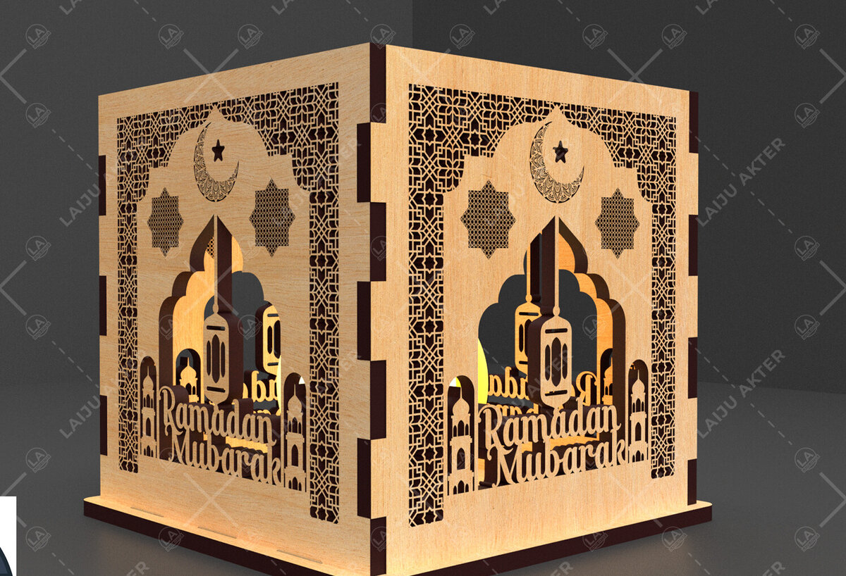 Σετ των 2 Intra απο ξύλο plywood 3mm-4mm πάχος – Κηροπήγιο Ραμαζάνι, eidDecor Δίασταση  20x20 cm INTRAFABR-93394778