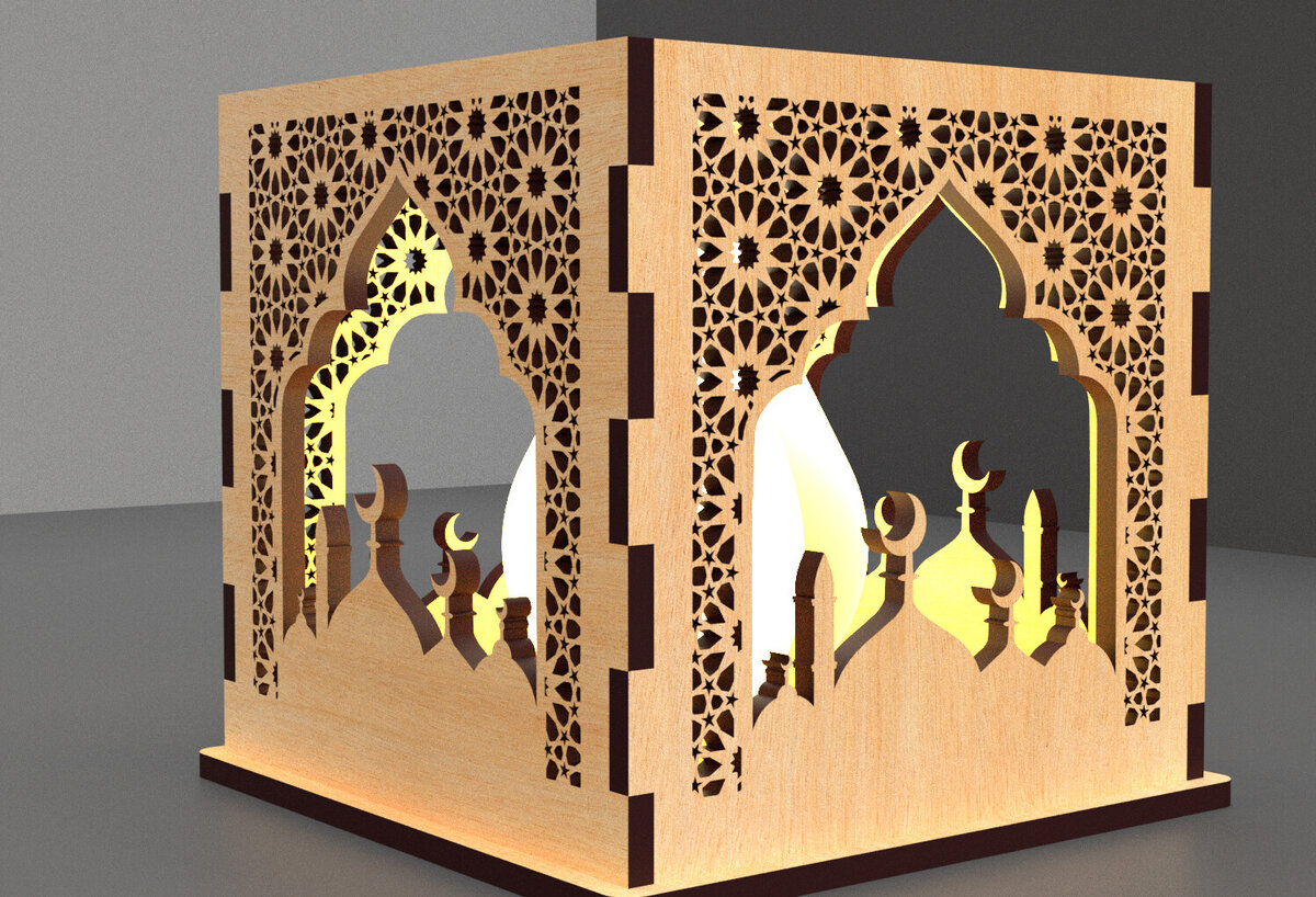 Σετ των 2 Intra απο ξύλο plywood 3mm-4mm πάχος – Κηροπήγιο Ραμαζάνι, eidDecor Δίασταση  20x20 cm INTRAFABR-93394175