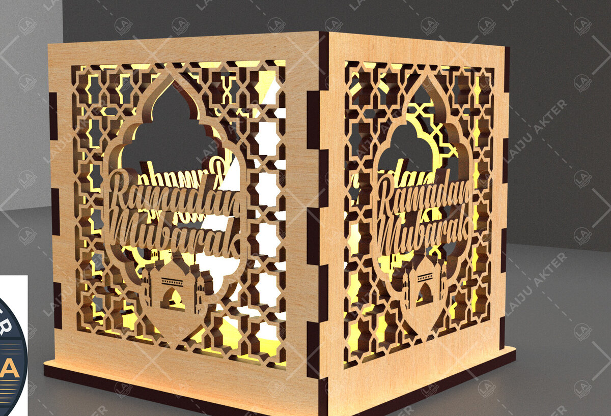 Σετ των 2 Intra απο ξύλο plywood 3mm-4mm πάχος – Κηροπήγιο Ραμαζάνι, eidDecor Δίασταση  20x20 cm INTRAFABR-93394237