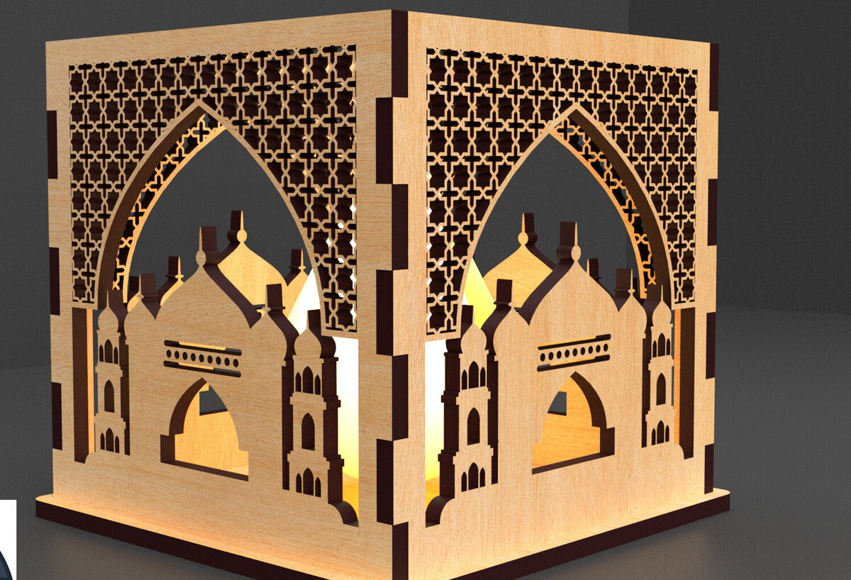 Σετ των 2 Intra απο ξύλο plywood 3mm-4mm πάχος – Κηροπήγιο Ραμαζάνι, eidDecor Δίασταση  20x20 cm INTRAFABR-93394502