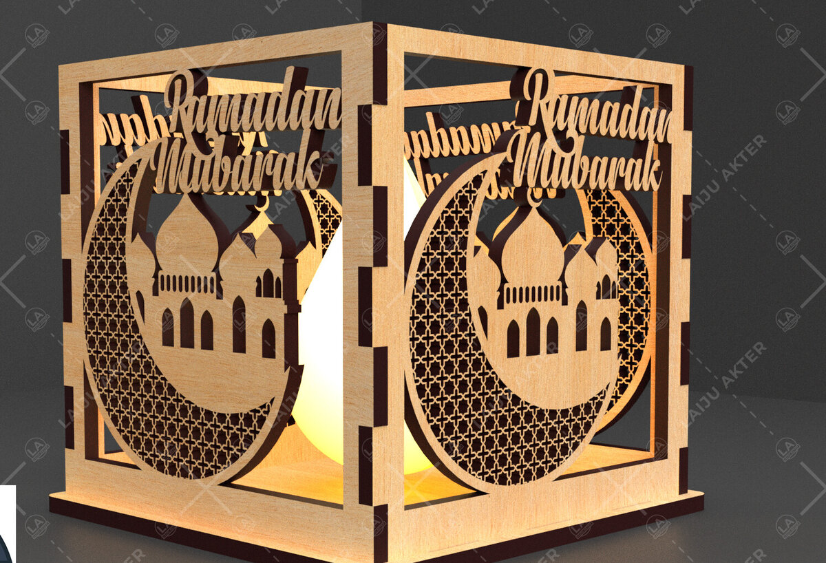 Σετ των 2 Intra απο ξύλο plywood 3mm-4mm πάχος – Κηροπήγιο Ραμαζάνι, eidDecor Δίασταση  20x20 cm INTRAFABR-93394574