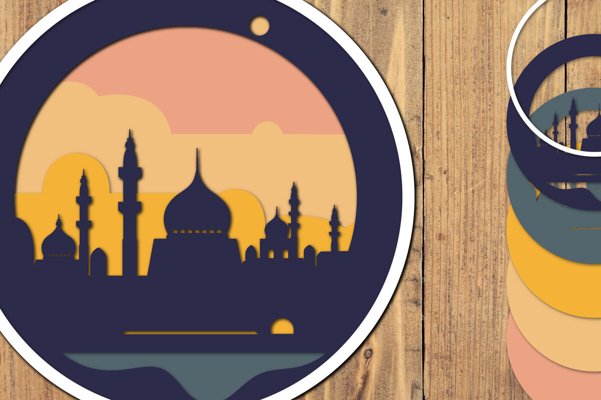 Σετ των 2 Intra απο ξύλο plywood 3mm-4mm πάχος – Αρχείο 3d Paper Cut Ramadan Kareem Δίασταση  20x20 cm INTRAFABR-118586591