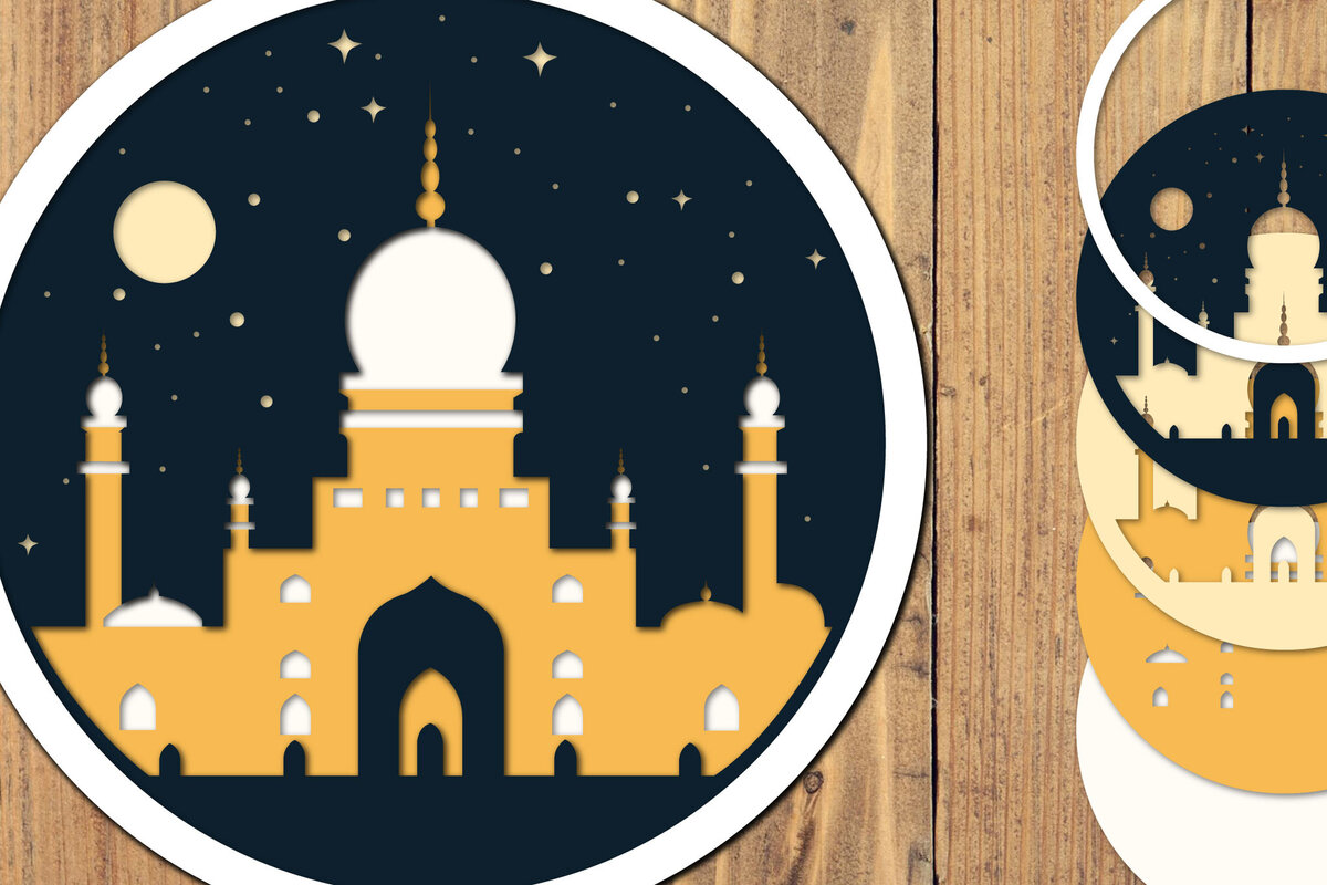 Σετ των 2 Intra απο ξύλο plywood 3mm-4mm πάχος – Αρχείο 3d Paper Cut Ramadan Kareem Δίασταση  20x20 cm INTRAFABR-118586594