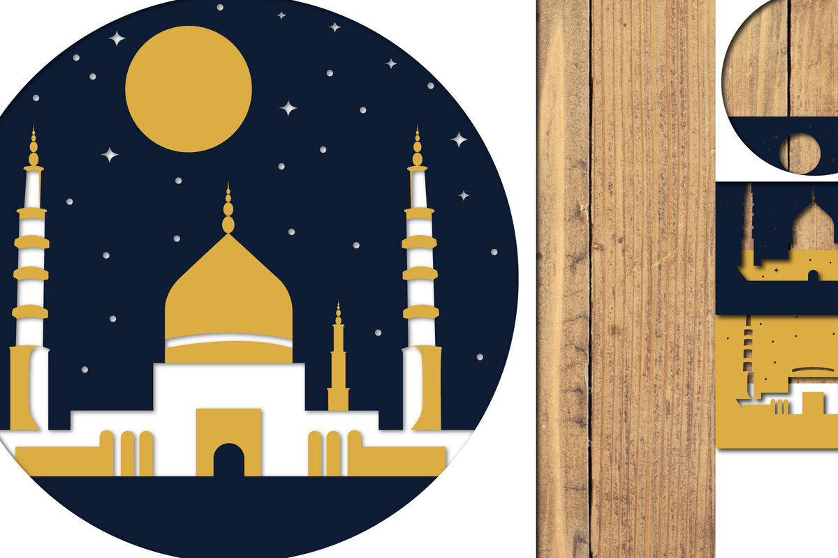 Σετ των 2 Intra απο ξύλο plywood 3mm-4mm πάχος – Αρχείο 3d Paper Cut Ramadan Kareem Δίασταση  20x20 cm INTRAFABR-118586599