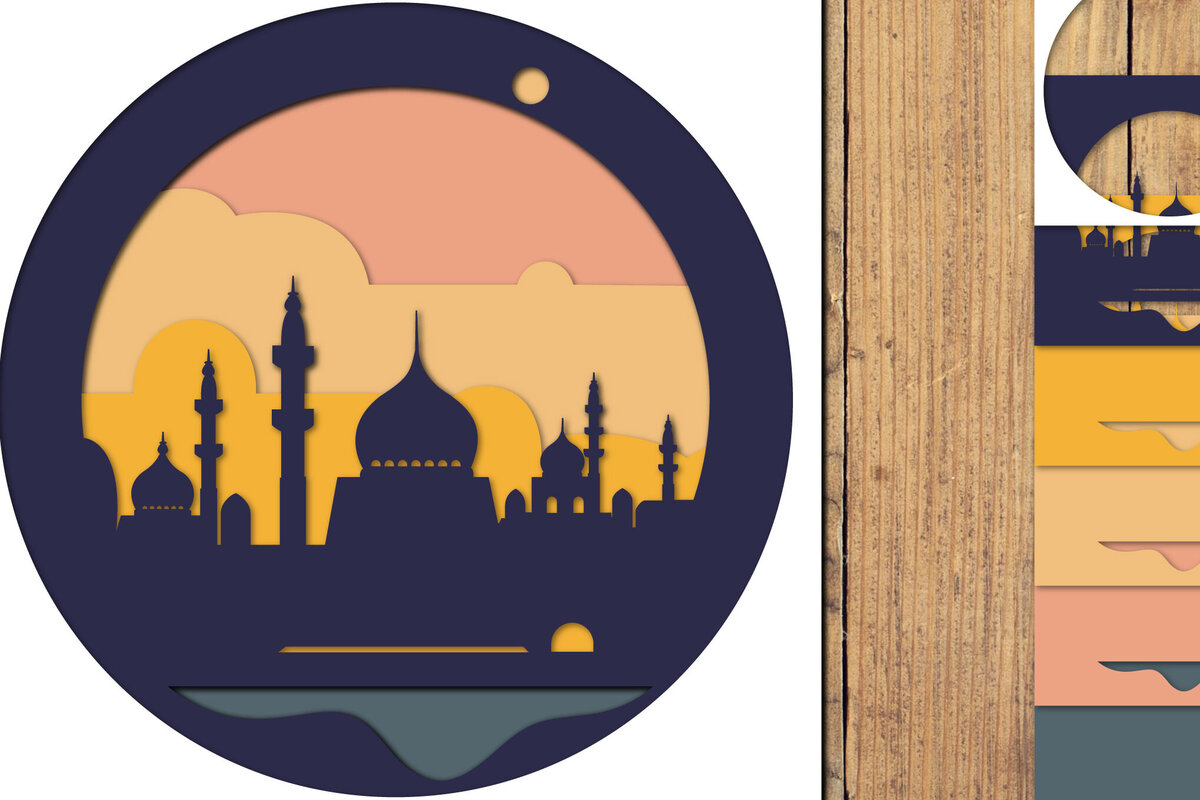 Σετ των 2 Intra απο ξύλο plywood 3mm-4mm πάχος – Αρχείο 3d Paper Cut Ramadan Kareem Δίασταση  20x20 cm INTRAFABR-118586608