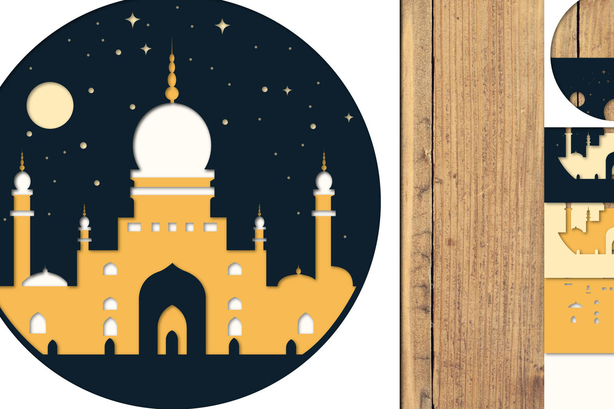 Σετ των 2 Intra απο ξύλο plywood 3mm-4mm πάχος – Αρχείο 3d Paper Cut Ramadan Kareem Δίασταση  20x20 cm INTRAFABR-118586614