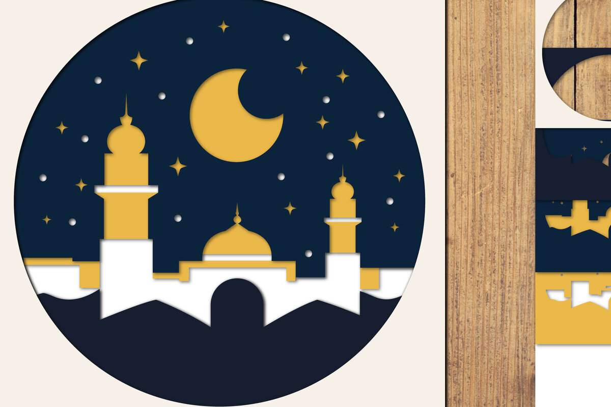 Σετ των 2 Intra απο ξύλο plywood 3mm-4mm πάχος – Αρχείο 3d Paper Cut Ramadan Kareem Δίασταση  20x20 cm INTRAFABR-118547021